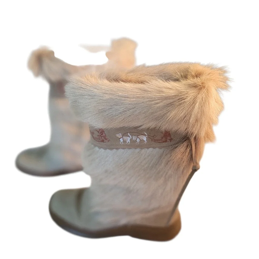 Winna‎ Italian Fur Après Ski Boots Dog Sled Embroidery Tan Leather Womens 41